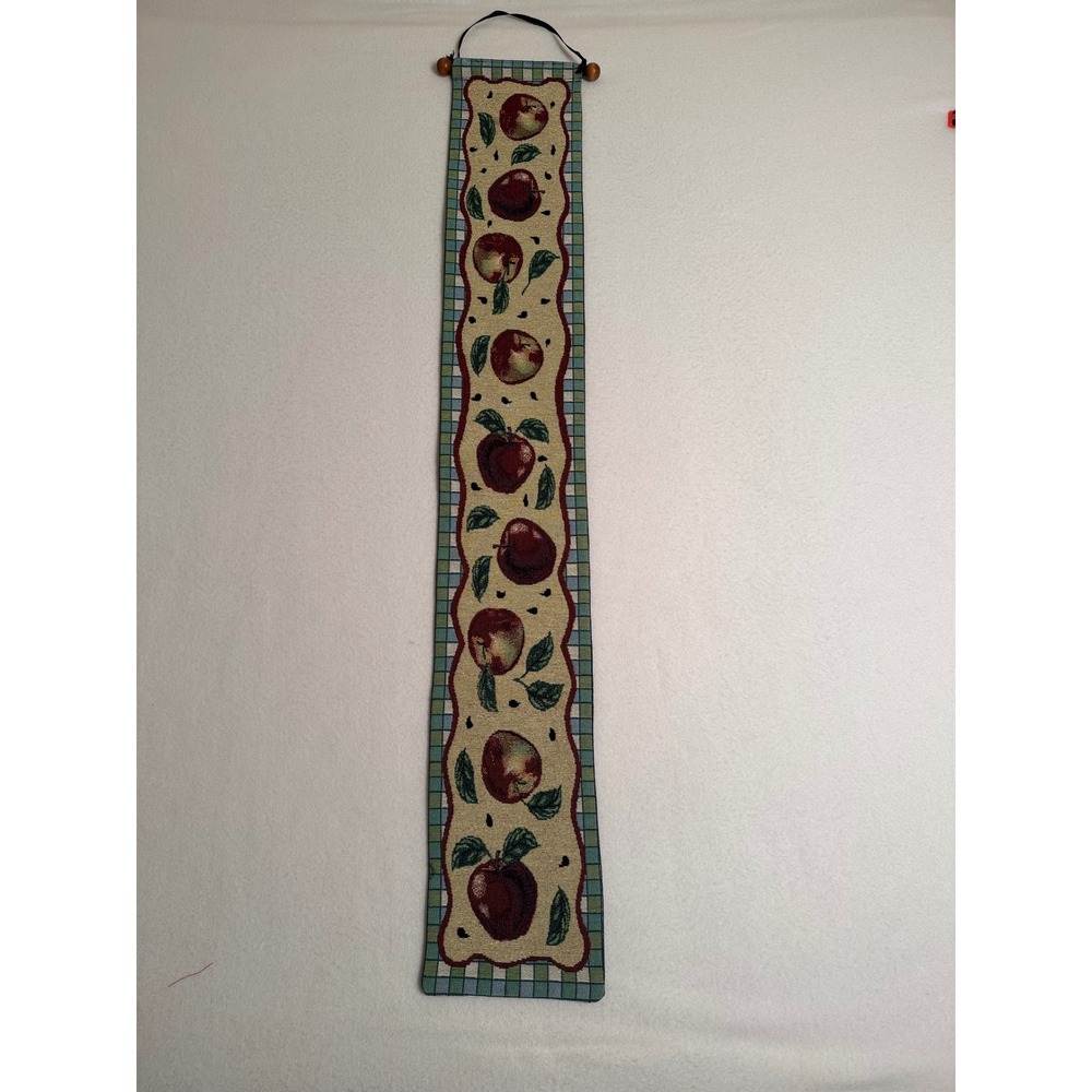 Vintage Woven Tapestry Apple Wall Hanging Bell Pull Farmhouse Decor 36 Inch